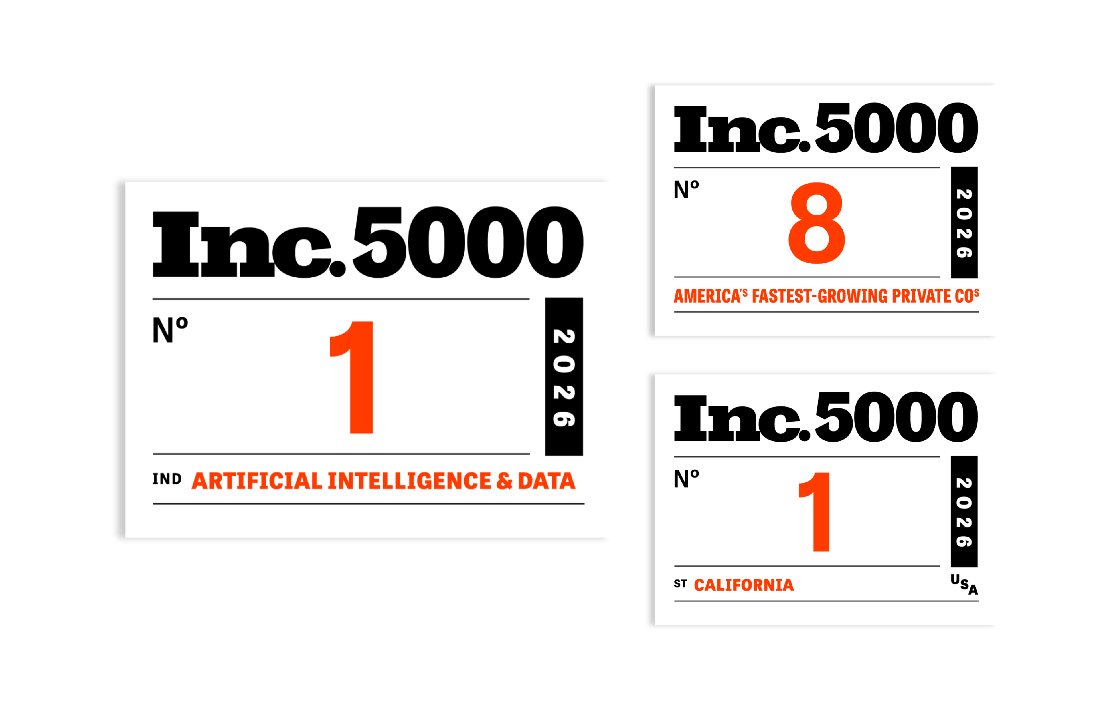 Inc. 5000 2026: No. 1 in Artificial Intelligence and Data, No. 8 of America’s fastest-growing private companies, No. 1 in California